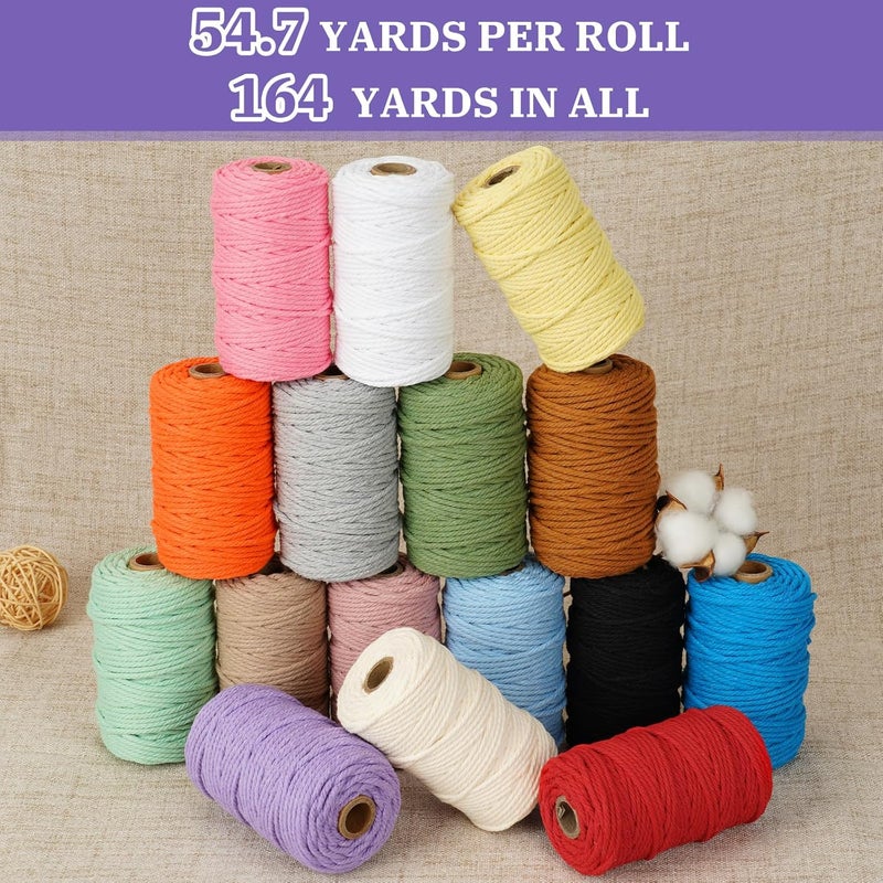 PHUNTTEK Macrame Cord 3mm x 164 Yards, 3 Rolls Purple Colored Macrame Cotton Cord Rope Kit Macrame Yarns Bulk String 4 Strands Twisted for Wall Hanger Plant Hanging DIY Crafts Knitting Macrame Supplies - Image 5